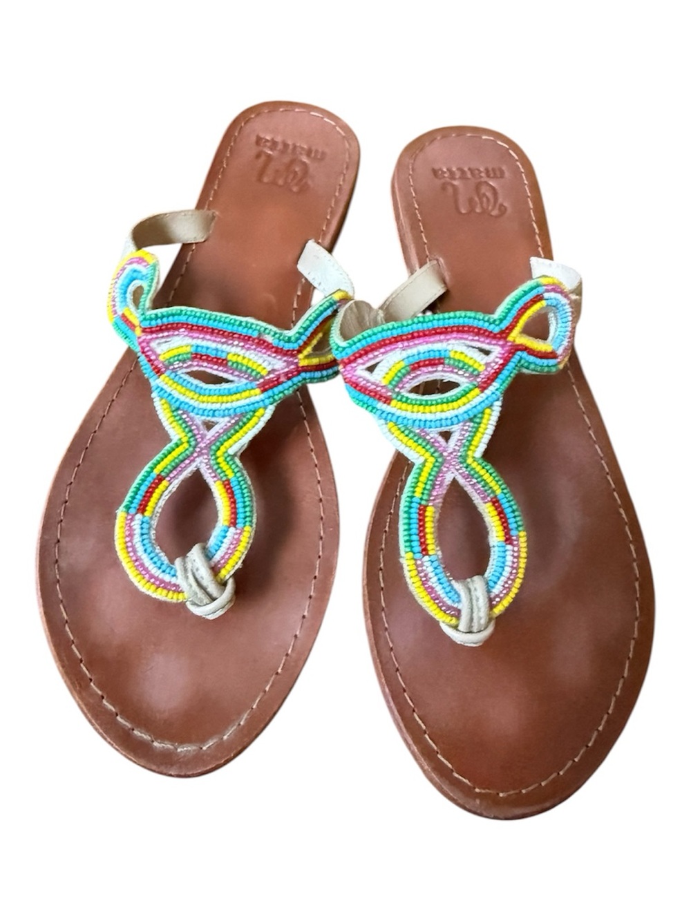 Matta Beaded Multicolor Leather Toe-Loop Sandals - Women size 9